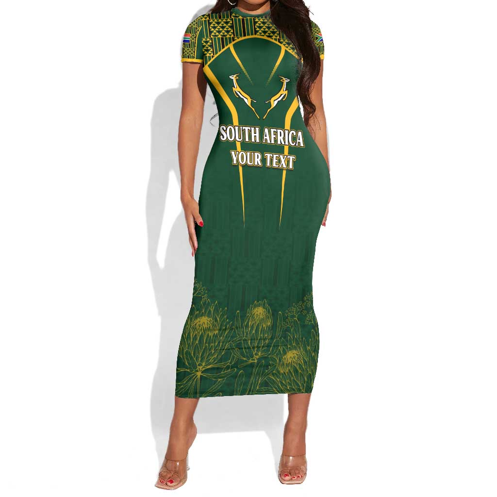 Personalised South African Heritage Day Short Sleeve Bodycon Dress Kente Ethnic Patterns Mix Springboks LT7