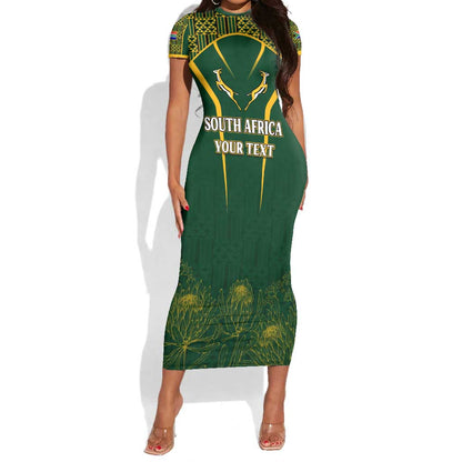 Personalised South African Heritage Day Short Sleeve Bodycon Dress Kente Ethnic Patterns Mix Springboks LT7