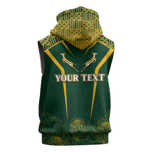 Personalised South African Heritage Day Sleeveless Zip Hoodie Kente Ethnic Patterns Mix Springboks - African Pride