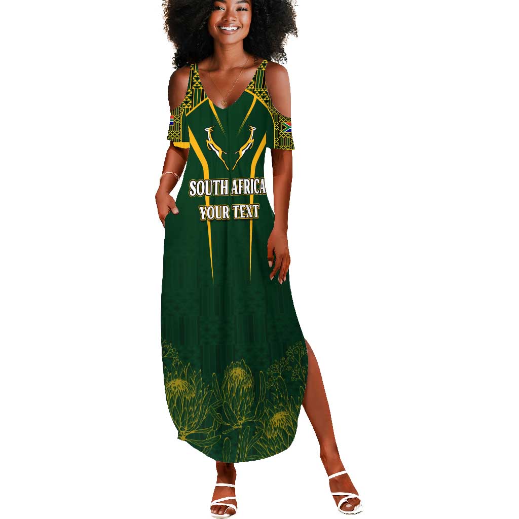 Personalised South African Heritage Day Summer Maxi Dress Kente Ethnic Patterns Mix Springboks