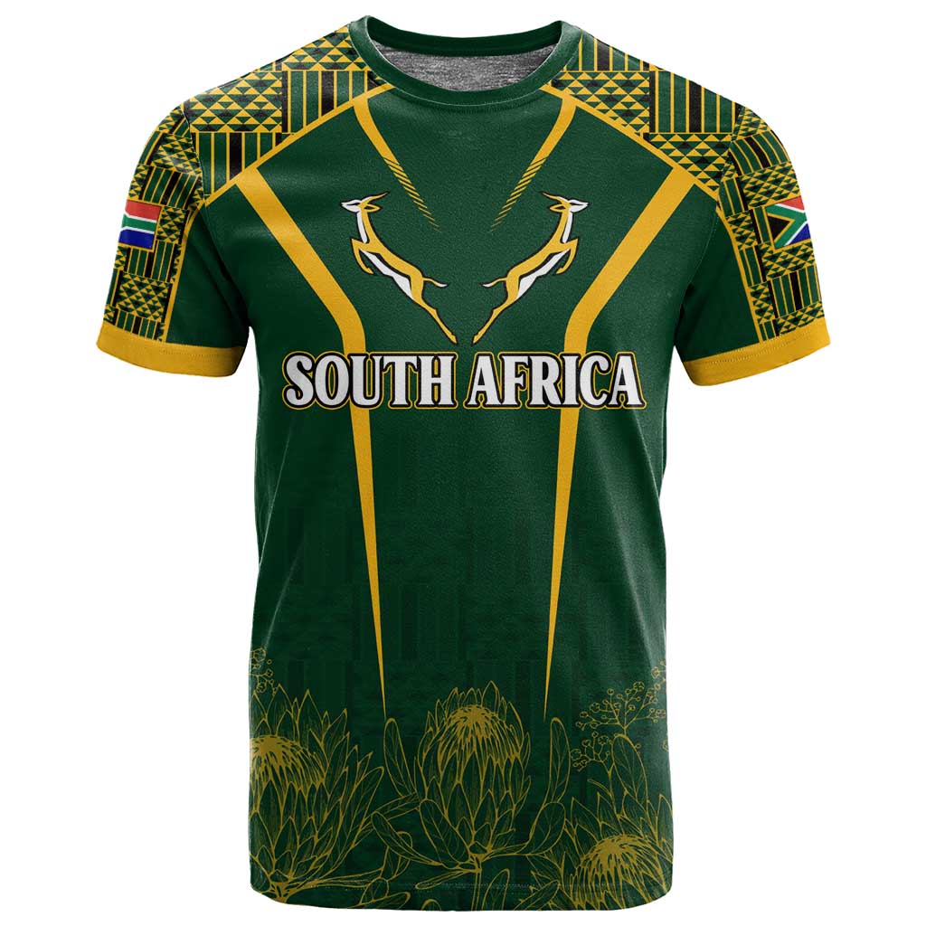 Personalised South African Heritage Day T shirt Kente Ethnic Patterns Mix Springboks