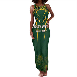 Personalised South African Heritage Day Tank Maxi Dress Kente Ethnic Patterns Mix Springboks