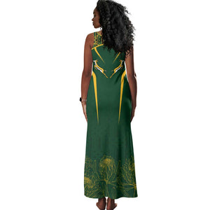 Personalised South African Heritage Day Tank Maxi Dress Kente Ethnic Patterns Mix Springboks