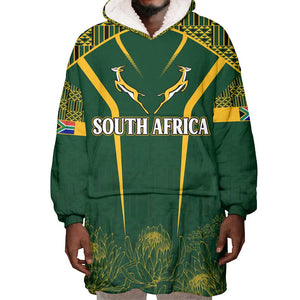 Personalised South African Heritage Day Wearable Blanket Hoodie Kente Ethnic Patterns Mix Springboks