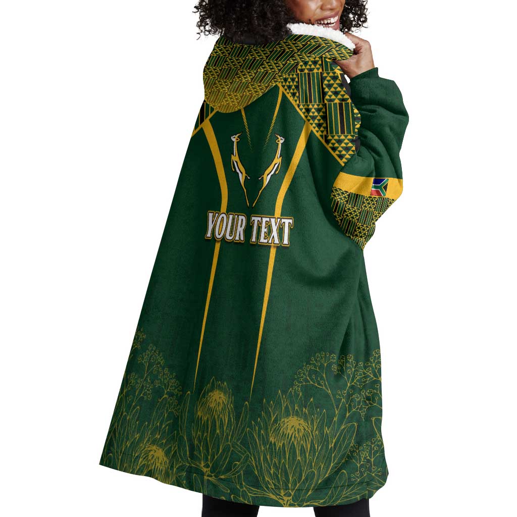 Personalised South African Heritage Day Wearable Blanket Hoodie Kente Ethnic Patterns Mix Springboks