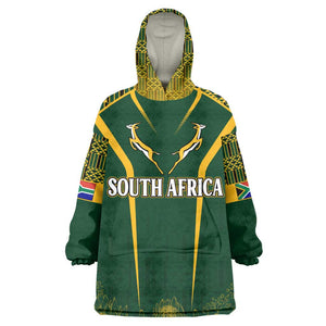 Personalised South African Heritage Day Wearable Blanket Hoodie Kente Ethnic Patterns Mix Springboks