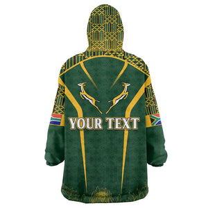 Personalised South African Heritage Day Wearable Blanket Hoodie Kente Ethnic Patterns Mix Springboks