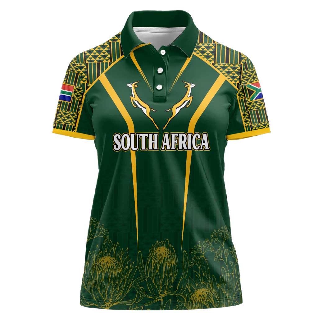 Personalised South African Heritage Day Women Polo Shirt Kente Ethnic Patterns Mix Springboks