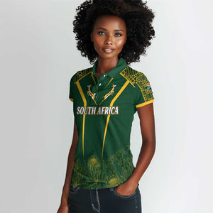 Personalised South African Heritage Day Women Polo Shirt Kente Ethnic Patterns Mix Springboks