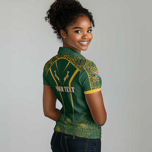 Personalised South African Heritage Day Women Polo Shirt Kente Ethnic Patterns Mix Springboks LT7