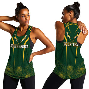 Personalised South African Heritage Day Women Racerback Tank Kente Ethnic Patterns Mix Springboks