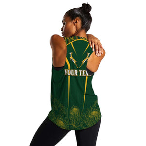 Personalised South African Heritage Day Women Racerback Tank Kente Ethnic Patterns Mix Springboks