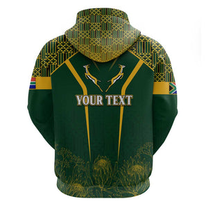 Personalised South African Heritage Day Zip Hoodie Kente Ethnic Patterns Mix Springboks