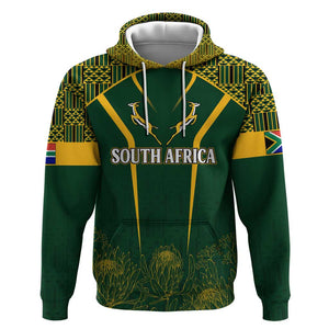 Personalised South African Heritage Day Zip Hoodie Kente Ethnic Patterns Mix Springboks