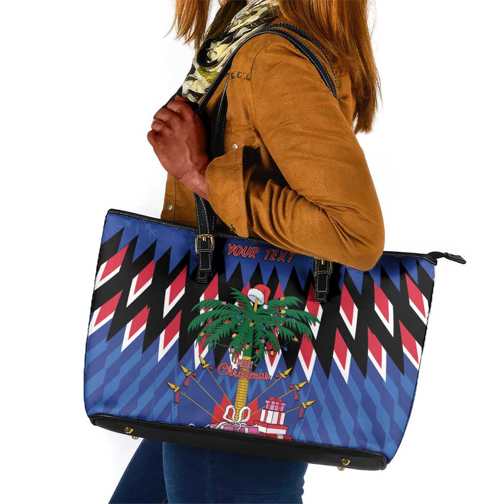 Haiti Afro Christmas Personalized Leather Tote Bag Festive Vibes