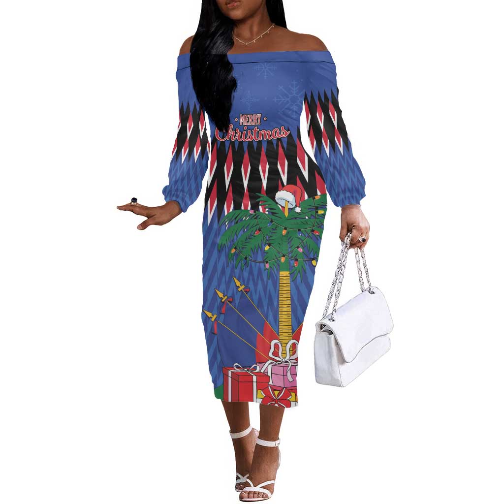 Haiti Afro Christmas Personalized Off The Shoulder Long Sleeve Dress Festive Vibes