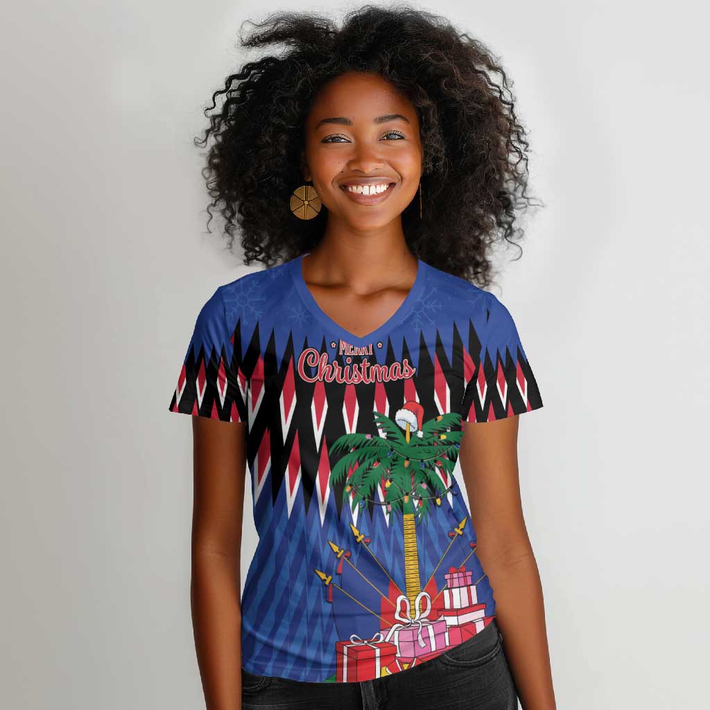 Haiti Afro Christmas Personalized Women V-Neck T-Shirt Festive Vibes