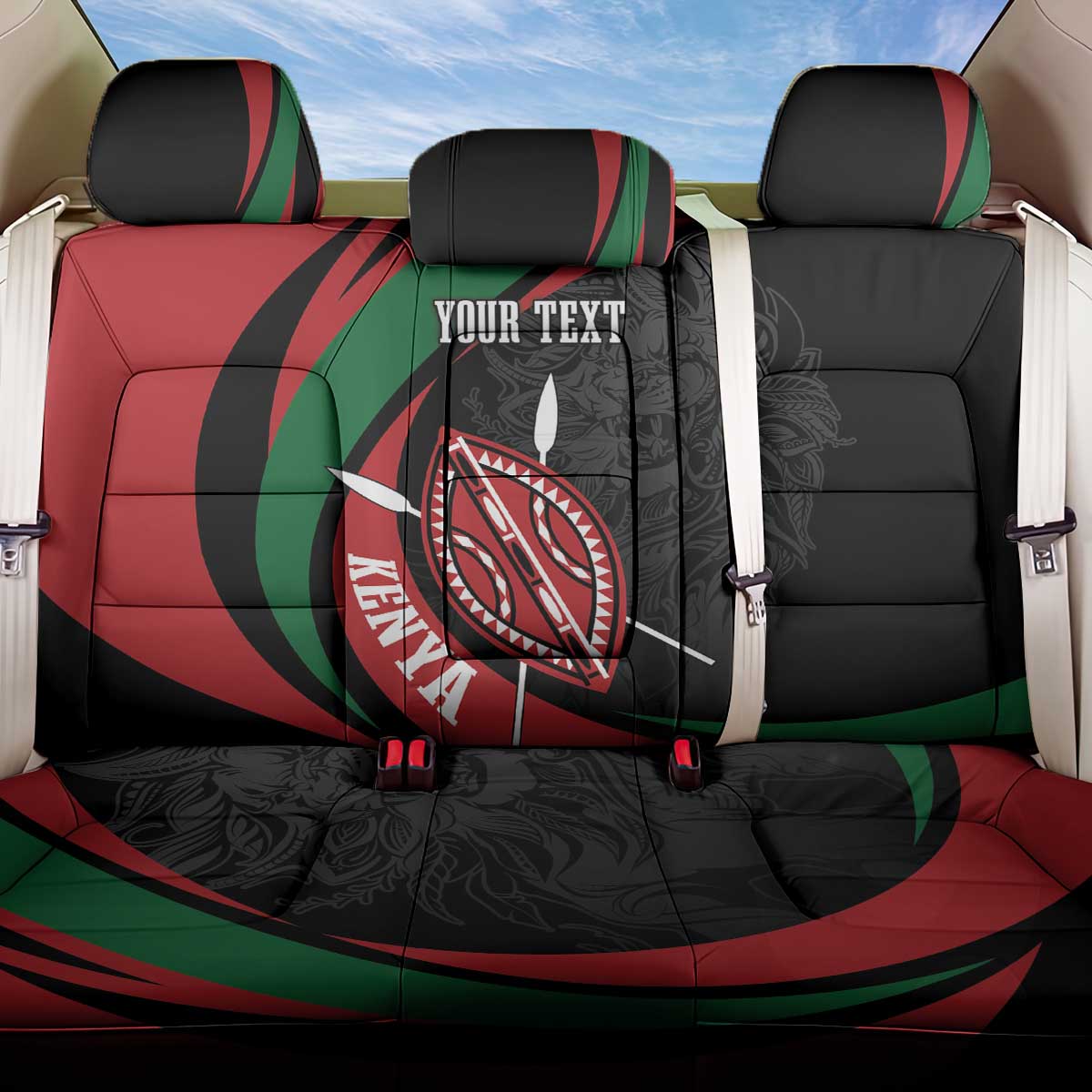 Kenya Personalized Back Car Seat Cover Mashujaa Day Lion Warrior