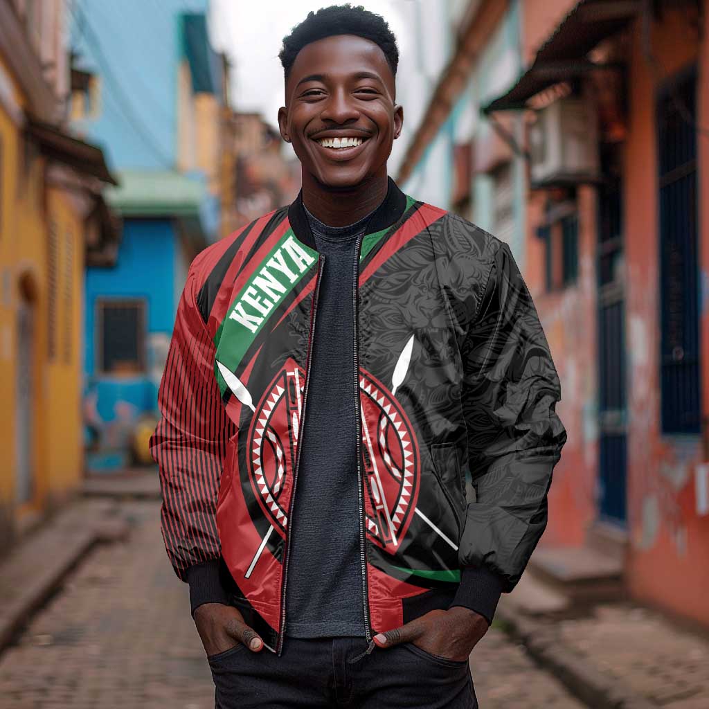 Kenya Personalized Bomber Jacket Mashujaa Day Lion Warrior