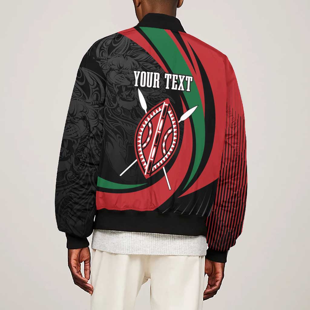 Kenya Personalized Bomber Jacket Mashujaa Day Lion Warrior