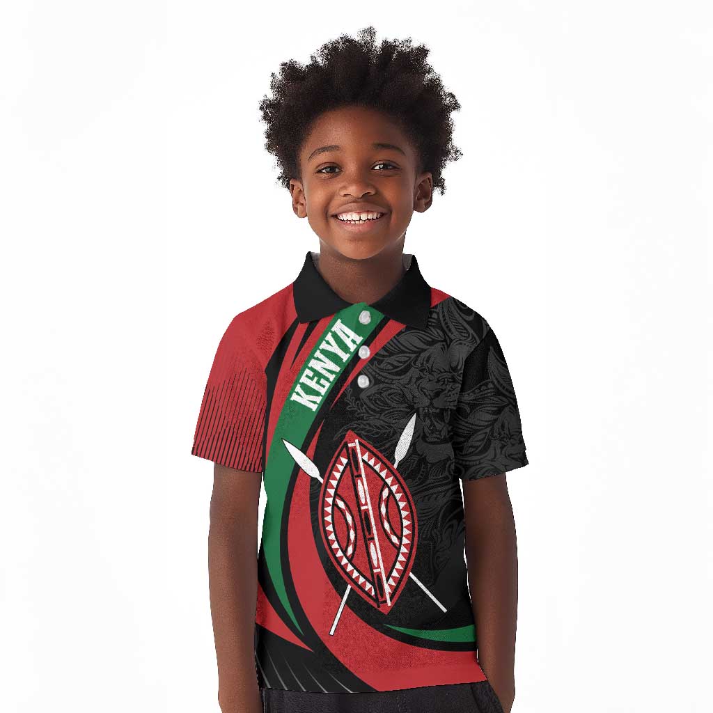 Kenya Personalized Kid Polo Shirt Mashujaa Day Lion Warrior