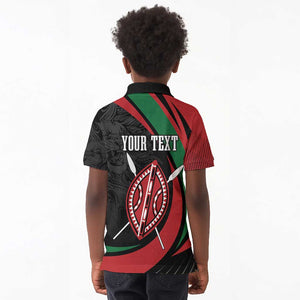 Kenya Personalized Kid Polo Shirt Mashujaa Day Lion Warrior