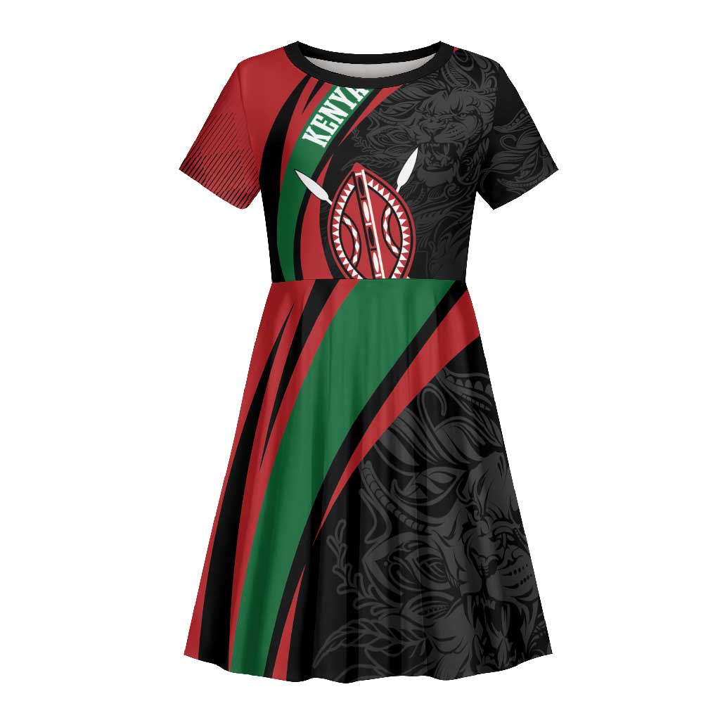 Kenya Personalized Kid Short Sleeve Dress Mashujaa Day Lion Warrior