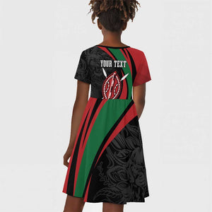 Kenya Personalized Kid Short Sleeve Dress Mashujaa Day Lion Warrior