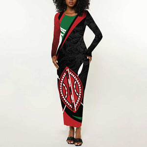 Kenya Personalized Long Sleeve Bodycon Dress Mashujaa Day Lion Warrior