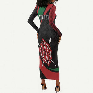 Kenya Personalized Long Sleeve Bodycon Dress Mashujaa Day Lion Warrior