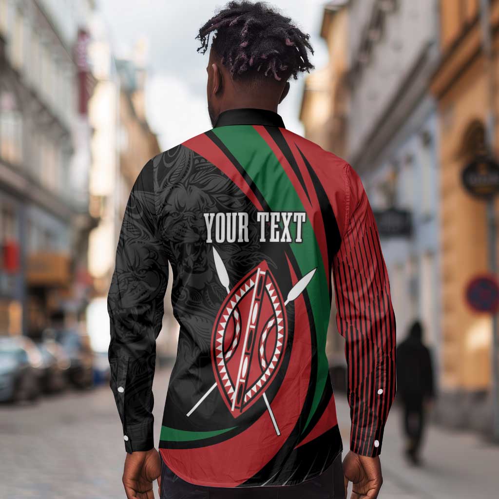 Kenya Personalized Long Sleeve Button Shirt Mashujaa Day Lion Warrior