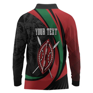 Kenya Personalized Long Sleeve Polo Shirt Mashujaa Day Lion Warrior