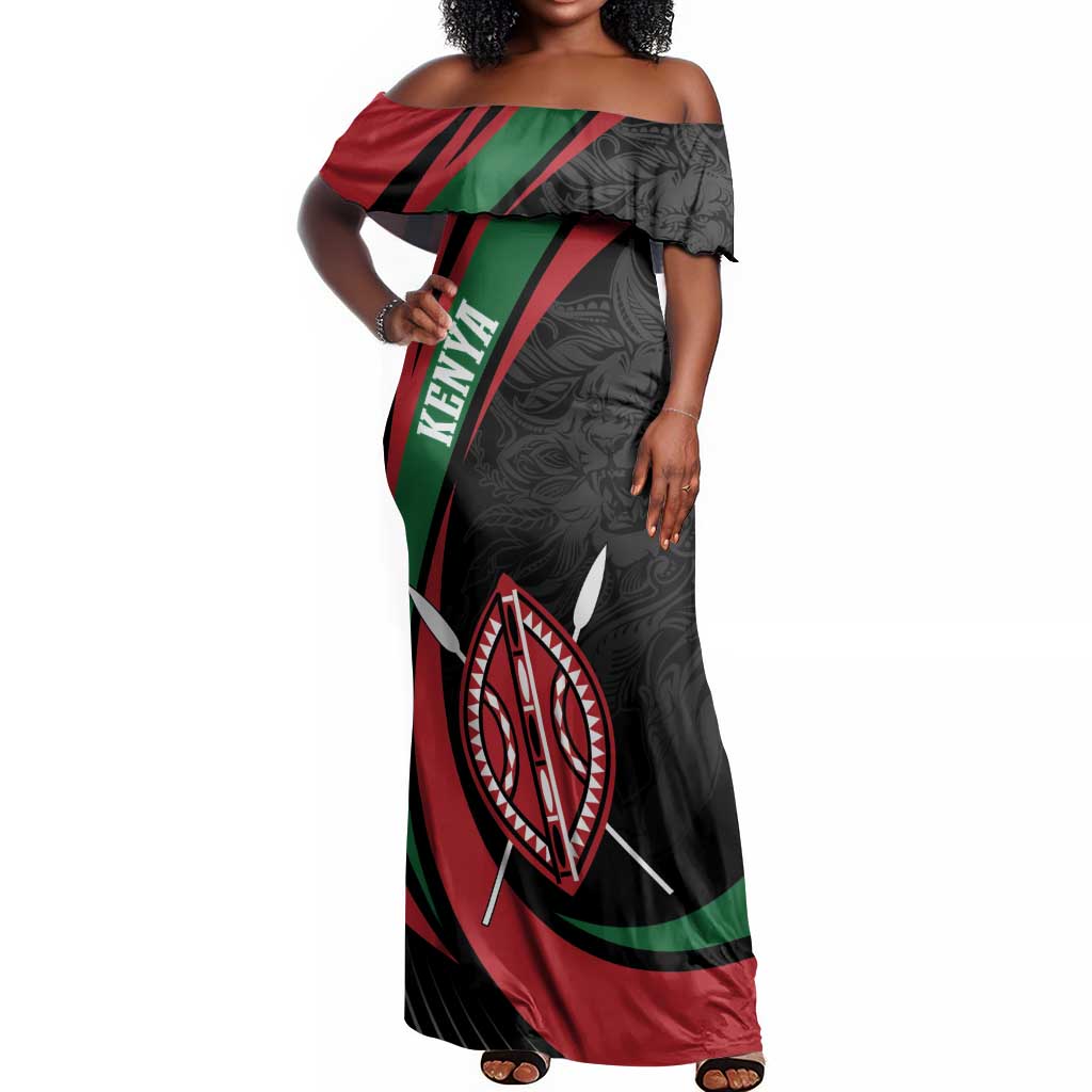 Kenya Personalized Off Shoulder Maxi Dress Mashujaa Day Lion Warrior