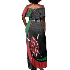 Kenya Personalized Off Shoulder Maxi Dress Mashujaa Day Lion Warrior