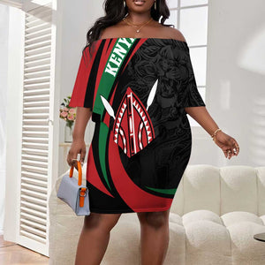 Kenya Personalized Off Shoulder Short Dress Mashujaa Day Lion Warrior