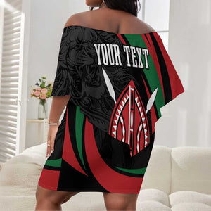 Kenya Personalized Off Shoulder Short Dress Mashujaa Day Lion Warrior