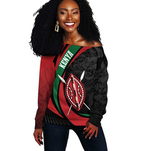 Kenya Personalized Off Shoulder Sweater Mashujaa Day Lion Warrior