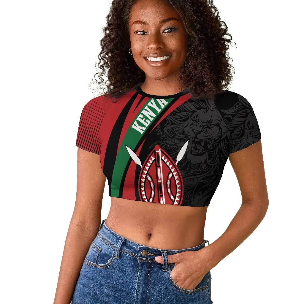 Kenya Personalized Raglan Cropped T shirt Mashujaa Day Lion Warrior