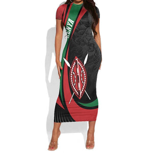 Kenya Personalized Short Sleeve Bodycon Dress Mashujaa Day Lion Warrior