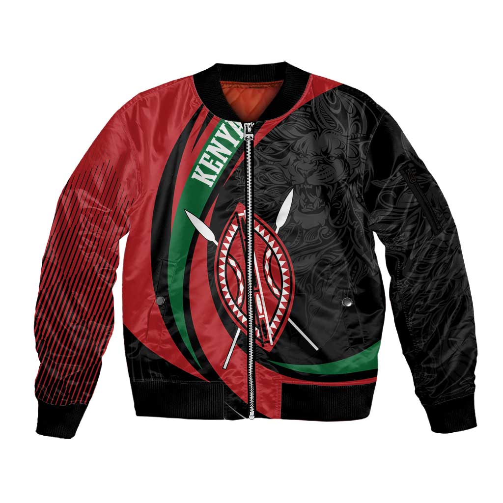 Kenya Personalized Sleeve Zip Bomber Jacket Mashujaa Day Lion Warrior