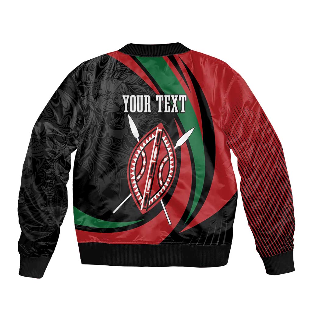 Kenya Personalized Sleeve Zip Bomber Jacket Mashujaa Day Lion Warrior