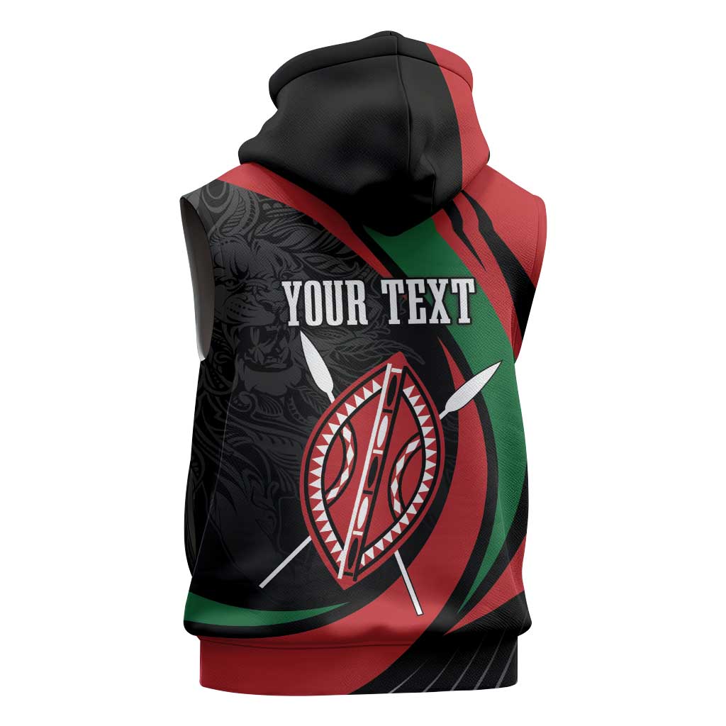Kenya Personalized Sleeveless Zip Hoodie Mashujaa Day Lion Warrior - African Pride
