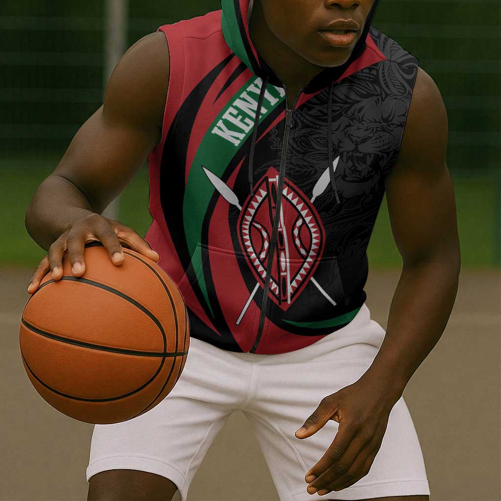 Kenya Personalized Sleeveless Zip Hoodie Mashujaa Day Lion Warrior - African Pride