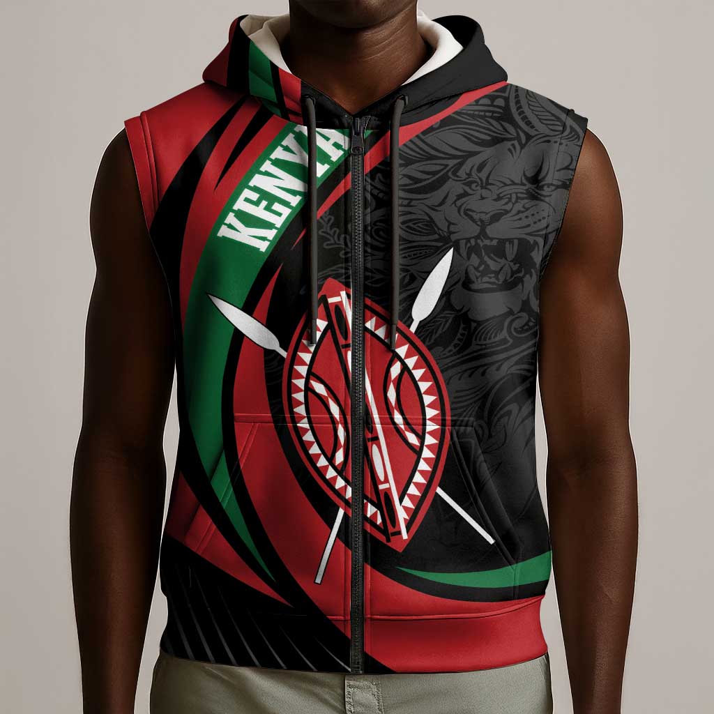 Kenya Personalized Sleeveless Zip Hoodie Mashujaa Day Lion Warrior - African Pride