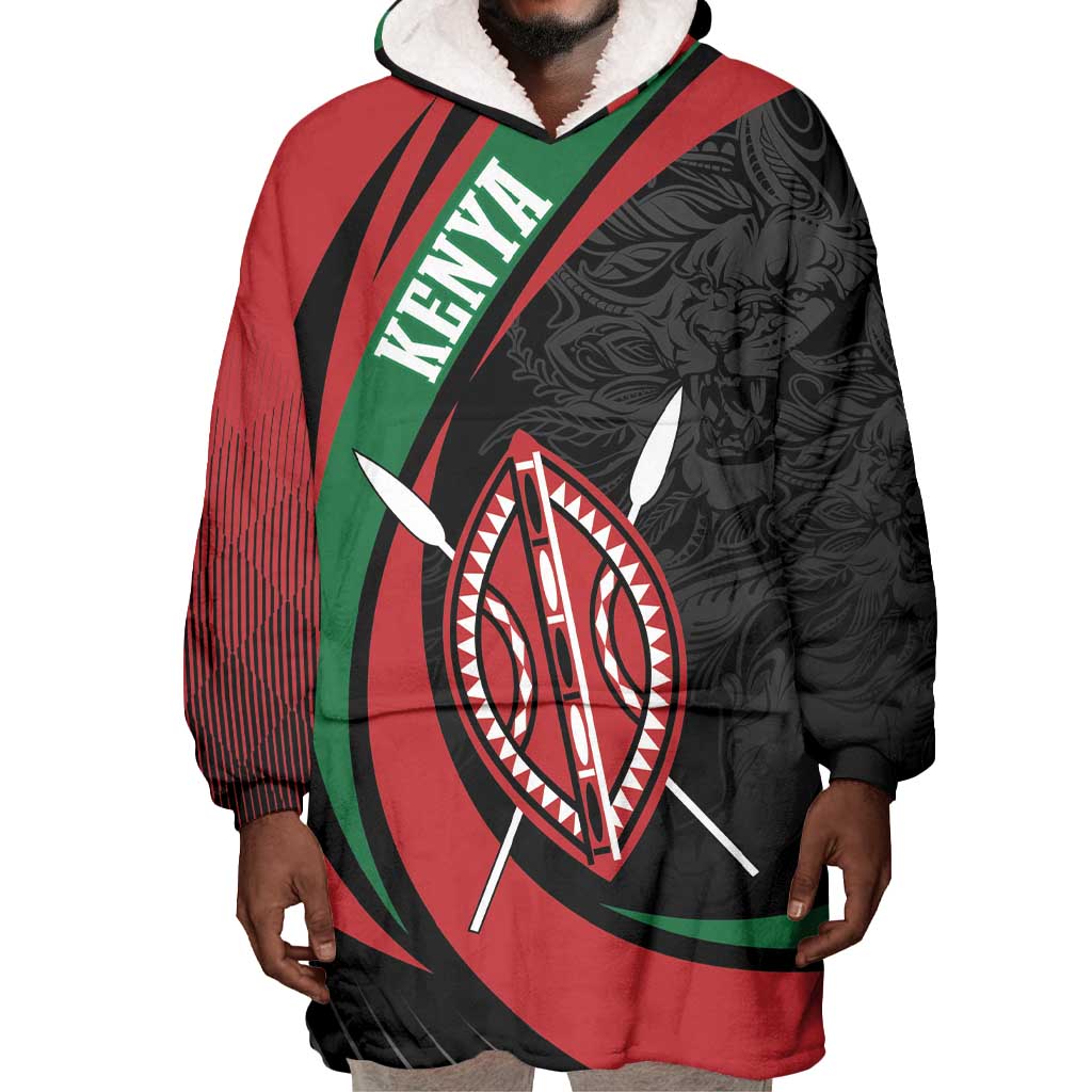 Kenya Personalized Wearable Blanket Hoodie Mashujaa Day Lion Warrior