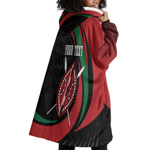 Kenya Personalized Wearable Blanket Hoodie Mashujaa Day Lion Warrior