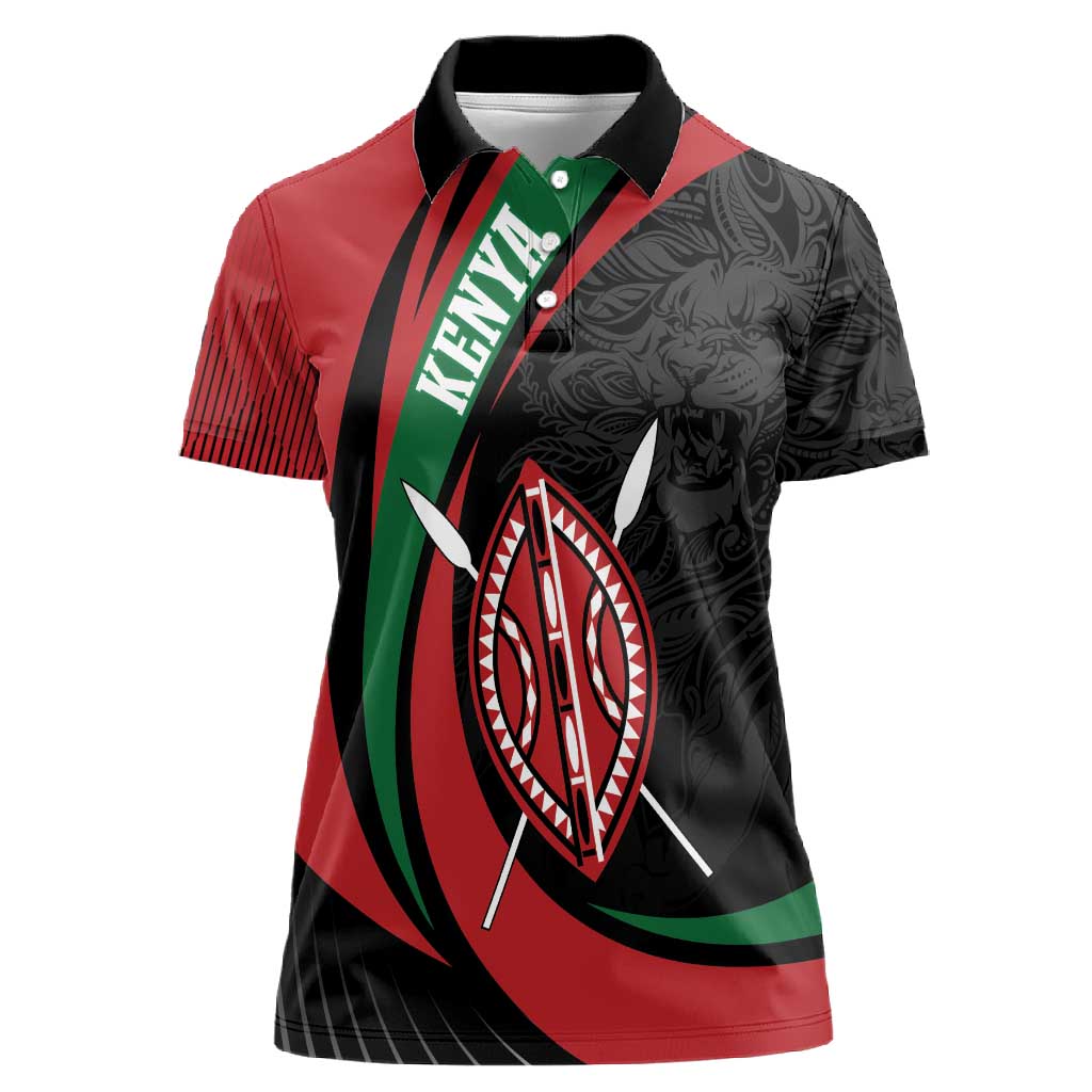 Kenya Personalized Women Polo Shirt Mashujaa Day Lion Warrior