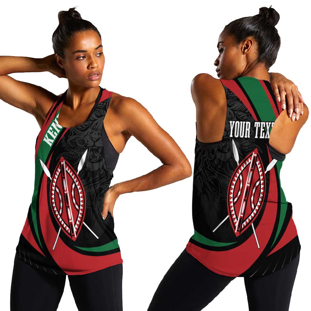 Kenya Personalized Women Racerback Tank Mashujaa Day Lion Warrior