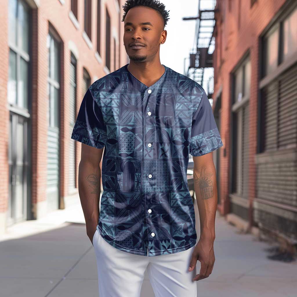 Yoruba Adire Eleko Patterns Baseball Jersey Indigo Vintage