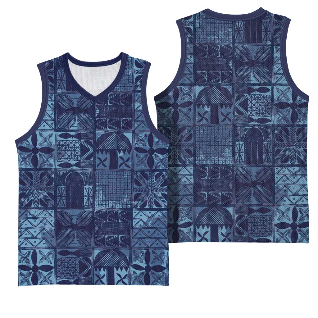Yoruba Adire Eleko Patterns Basketball Jersey Indigo Vintage LT7